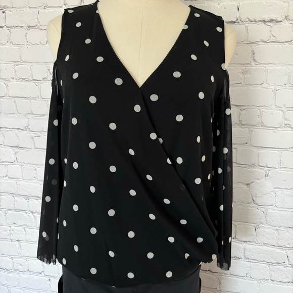 INC International Concepts Tops - INC Long Sleeve Cold Shoulder Polka Dot Surplice Top--EUC--M